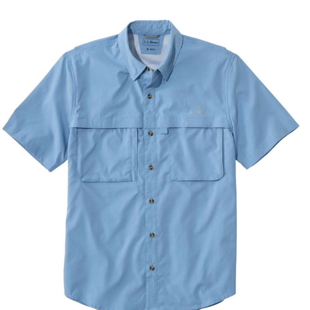 LL Bean Men's Tropicwear Shirt, Short-Sleeve XL Tall Soft Blue Fishing UPF